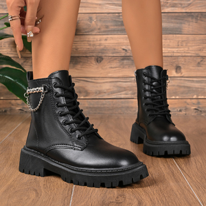 Nuevas <span class=keywords><strong>Botas</strong></span> de Invierno Negras Impermeables y Transpirables con Parte Superior de PU, Suela Gruesa, Cierre Lateral con Cremallera y Estilo con Cordones - Product Image 1