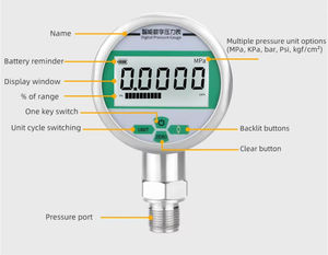 Transdutor De Pressão Portátil De Strain Gauge Resistente A Corrosivos De Aço Inoxidável Quick Connect Pressure Gauge - Product Image 2