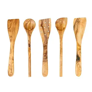 Juego de utensilios de madera de oliva, espátula y cuchara de 12 pulgadas, cocina de lujo con caja de regalo, 5 piezas