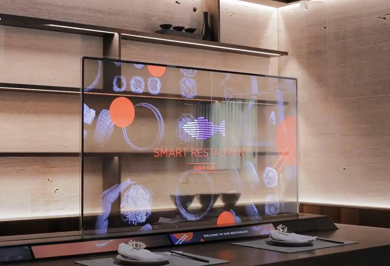 شاشة عرض OLED شفافة جديدة 55 بوصة عرض باللمس 2K 4K مشغل لافتات الإعلانات الرقمية لسطح المكتب