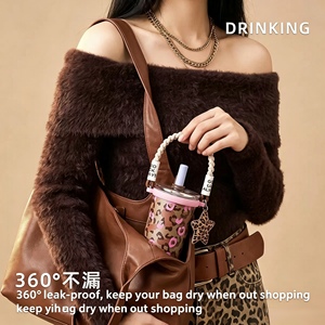 Vaso Térmico de Acero Inoxidable con Estampado de Leopardo, Taza de Viaje Aislada al Vacío con Pajita e Infusor, Recipiente Portátil para Bebidas - Product Image 2