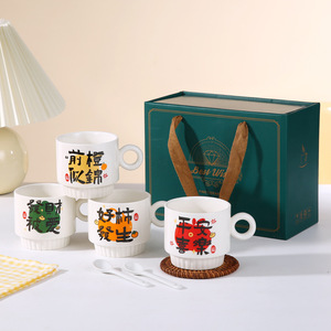Taza de Dibujos Animados, Regalo Navideño, Juego de <span class=keywords><strong>Tazas</strong></span> para Parejas, Modernas y Sencillas, Ecológicas, de Porcelana, con Caja de Regalo - Product Image 4