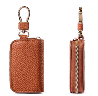 Étui pour clé de voiture en cuir PU texture litchi, pochette à fermeture éclair, porte-clés portable avec crochet pour clé, idéal pour cadeau promotionnel