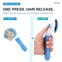 Brosse démêlante autonettoyante à pression unique pour chiens/chats, élimine les poils avec des picots en acier inoxydable courbés et une poignée texturée en TPR
