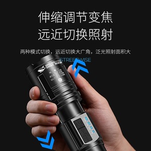 SMILING SHARK ไฟฉาย LED แบบชาร์จไฟได้ ซูมแบบยืดหดได้ จอแสดงผลพลังงาน ความสว่างสูง แบบพกพากลางแจ้ง - Product Image 4