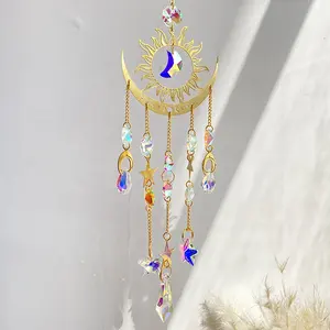 Wholesale Handmade Metal K9 Crystal Glass Prism Suncatcher Wall Hanging Rainbow Maker Alloy Decoration Crystal Sun Catcher