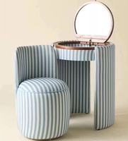 Coiffeuse d'angle en bois de luxe vintage et antique, rembourrée, avec miroir pliable et tabouret, pour chambre à coucher
