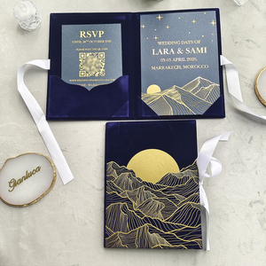 Juego de invitaciones personalizadas de terciopelo rosa con relieve dorado para trousseau de boda, tarjeta de votos de boda de acrílico - Product Image 1
