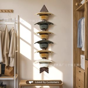 Porte-chapeaux mural en bois massif, support de rangement et d'exposition pour chapeaux de soleil et de cowboy, design durable - Product Image 1