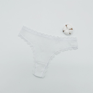 Tangas de Algodón Acanalado para Mujer al por Mayor con Ribete de Encaje, de Talle Bajo, Suaves y Elásticas, Ropa Interior Cómoda para Dama, Bragas Tipo Tanga - Product Image 4