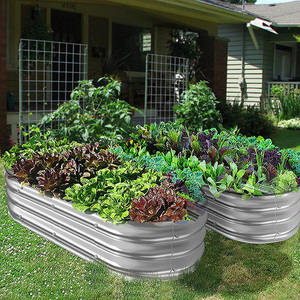 Dropship 8-Inch Tall 2-in-1 Galvanized <b>Raised</b> Garden Bed Kit Large Metal Oval <b>Planter</b> for Home with Flower - Product Image 2