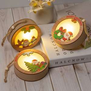 Adornos Navideños de Madera con Luces LED, Decoraciones Redondas Luminosas para el Árbol de Navidad, Colgantes para Decoración del Hogar en Navidad - Product Image 1