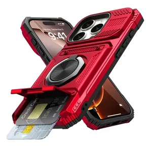 Étui pour <span class=keywords><strong>iPhone</strong></span> 17 16 15 14 13 Pro Max Plus 17 Air avec anneau magnétique rotatif, béquille, protection robuste contre les chutes, coque portefeuille blindée - Product Image 6