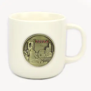 Wholesale Ceramic Mugs White Tourist Souvenir Cup Custom Logo Drinking Coffee Mug