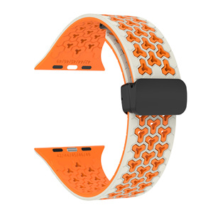 Compatible avec <span class=keywords><strong>Apple</strong></span> <span class=keywords><strong>Watch</strong></span> Ultra Series 9/8/7/6/5/4/3/2/1/SE, modèle cellulaire bicolore, fermoir magnétique pliable en nid d'abeille, bracelet en silicone - Product Image 6