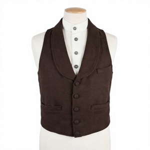 Gilet habillé marron grande taille pour homme, aspect daim, double boutonnage, col châle, boutons sur le devant, idéal pour l'hiver - Product Image 1