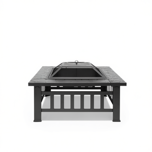 Braciere Quadrato in Metallo Nero con Paletta per Uso in Cortile, Riscaldatore Esterno Moderno Portatile a Legna - Product Image 1