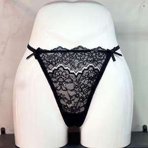 Bikini pour femme transfrontalier, couleur unie, broderie en dentelle, string ajouré, sexy et érotique, avec nœud, culotte triangle - Product Image 2