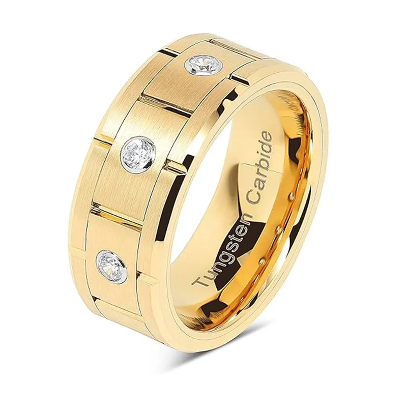 Пользовательские вольфрамовые обручальные кольца 24K золотые ювелирные изделия мужские кольца с бриллиантами золотые каменные кольца для мужчин