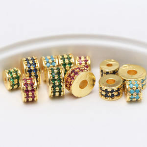 CZ9080 18k altın kaplama iki 2 satır kübik zirkonya mikro CZ yuvarlak hap Rondelle jant flanşı boncuk, elmas açacağı disk paspayı - Product Image 1