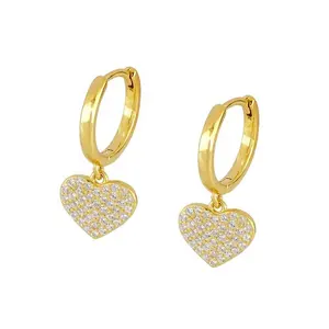 Gemnel simple korean style heart diamond charm crystal 925 silver hoop earring for girls