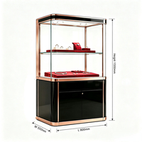 Vitrine d'angle de luxe en or rose noir, éclairage LED, présentoir en verre, armoire verrouillable, pour boutique de bijoux haut de gamme
