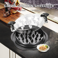 Broyeur de poitrine de poulet Machine à couvercle transparent Broyeur de poulet en plastique vert avec brosse et fourchette pour usage en cuisine