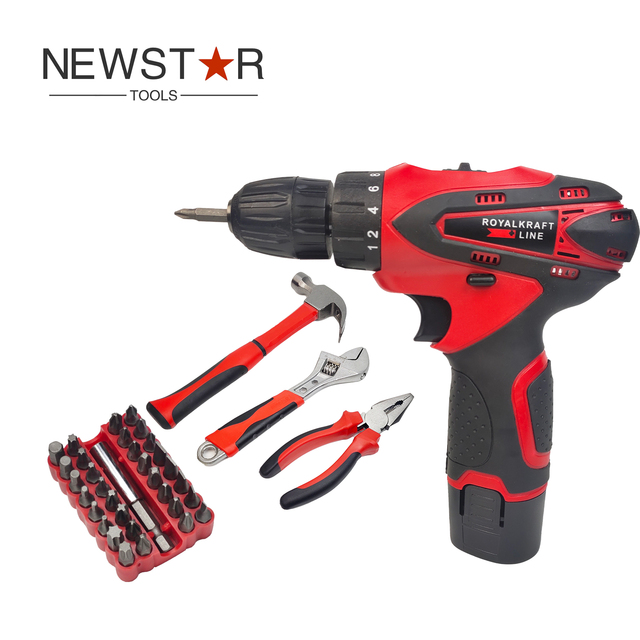 Household Power Tool Set with 12V/21V Lithium Battery Cordless Drill Set in Convenient Tools Box
