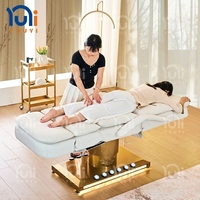 Table de massage esthétique tendance avec lumière LED, lit de beauté électrique réglable en hauteur pour salon de beauté et spa médical