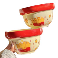 Bol en céramique en forme de frites, design 2025, pour hôtels, vaisselle haut de gamme pour une personne ; Assiette mignonne à motif de dessin animé, compatible micro-ondes
