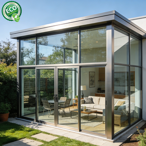 Solárium minimalista de techo plano con doble acristalamiento y marco negro para exteriores - Product Image 1