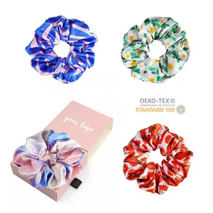 4/6 Pcs/Set Woman Fashion Print Flower Scrunchies Rope Ties Girls Ponytail  Holders Rubber Band