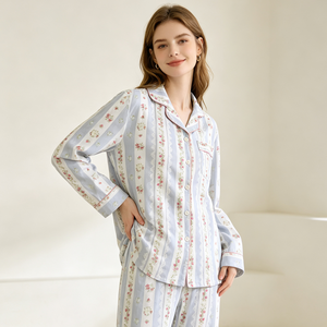 Wholesale High Quality Winter Cotton Pajamas Women Long Sleeve <b>Trousers</b> Printed Home Wear Casual Cardigan Sleepwear Suit Thermal - Product Image 1