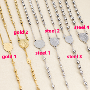 Collar de <span class=keywords><strong>Rosario</strong></span> Católico de Acero Inoxidable con Cuentas Bañadas en Oro Jesús Crucifijo Cruz <span class=keywords><strong>Virgen</strong></span> Marí<span class=keywords><strong>a</strong></span> Joyerí<span class=keywords><strong>a</strong></span> Cristiana - Product Image 3