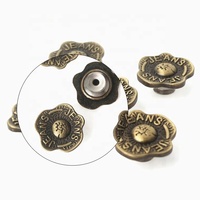 Boutons en métal alliage couleur laiton antique, personnalisés, gravés avec un logo de fleur, pour vêtements, vente en gros