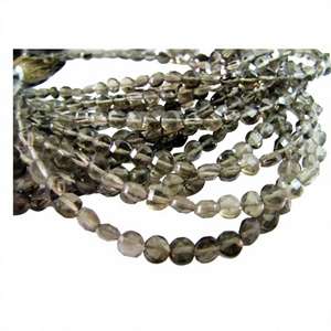 Cuentas facetadas de cuarzo ahumado natural en forma de moneda, tamaño 4 mm, hebra de 13 pulgadas - Product Image 1