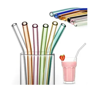 Small Diameter Colorful Glass Reusable Drinking Clear Glass Straws for Bar Accessories Barware