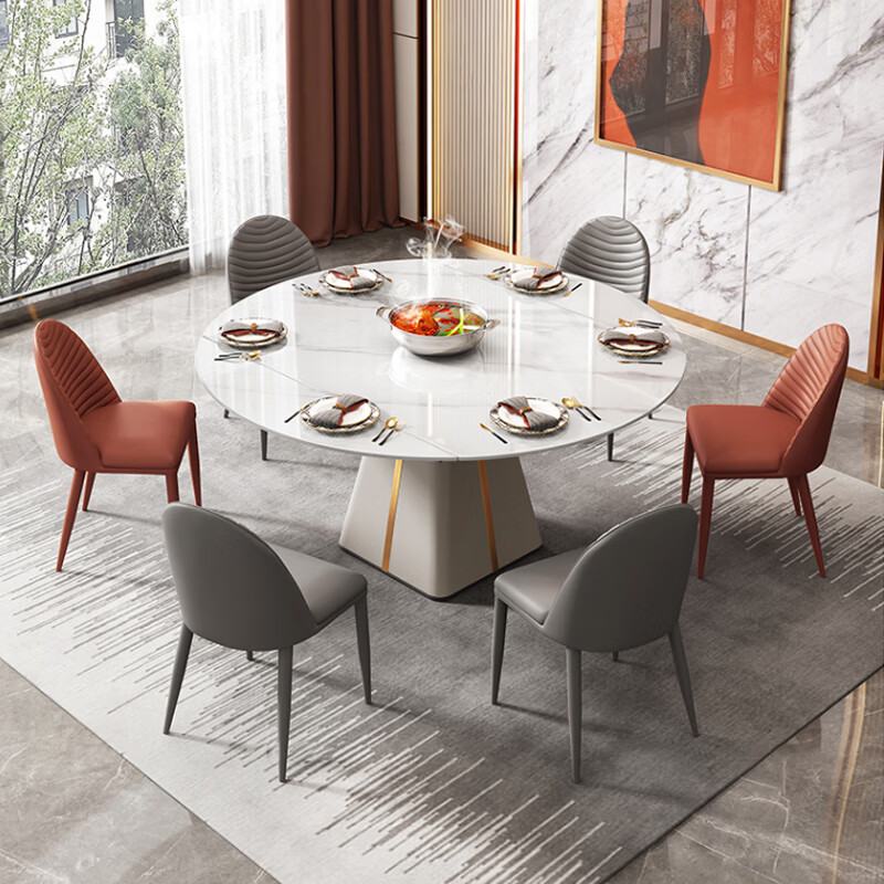 Table à manger en marbre de 1,35 m [rotative rétractable]
