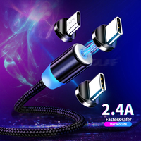 Câble de Charge Magnétique USB Rond 3 en 1, Chargeur Aimant USB-C avec Connecteurs Type-C, Micro USB et USB-A pour Téléphone et Montre Intelligente