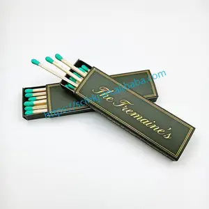 Bespoke army green match box with gold foil logo with long wooden stick Cigar matches in a luxury box Coloured match box