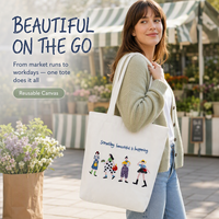 Sacs fourre-tout d'épaule en toile avec slogan artistique et caractères brodés blancs, tailles moyennes/grandes, pour supermarchés et magasins