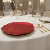 Assiettes rondes de luxe 13 pouces en PP doré, à motif gaufré ondulé, durables, réutilisables, vintage, à motif personnalisé, pour vaisselle de mariage