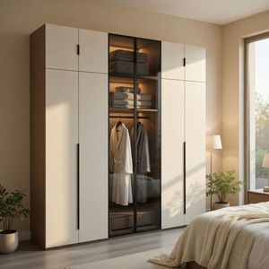 Armoire moderne durable avec porte <span class=keywords><strong>en</strong></span> verre mélaminé et éclairage intégré, facile à assembler pour chambre principale - Product Image 5
