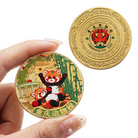 Pièces de monnaie plaquées or double face, motif panda rouge et tigre, logo du zoo, pièces commémoratives en 3D avec pulvérisation de couleur, souvenir touristique