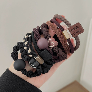Juego de lazos para el cabello minimalistas de estilo coreano, 5 uds., accesorios para cola de caballo de tela de alta elasticidad con diseño en forma de corazón para uso diario - Product Image 2