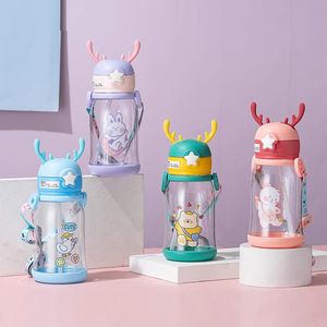 Gobelet à paille pour enfants OEM économique, grande capacité, motif cornes de cerf, nouveau modèle tendance, dessin animé, pour étudiants et activités de plein air, avec cordon, respectueux de l'environnement - Product Image 3
