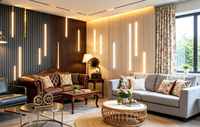 Panel de Pared WPC de Fibra de Bambú Clásico Moderno con Luz LED, Sustituto de Madera, Acanalado, Ignífugo, Insonorizado, para Exteriores, Hogar y Hotel