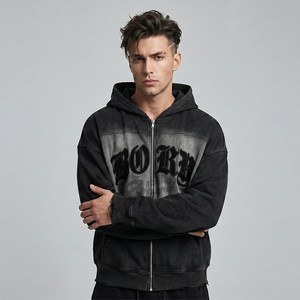 เสื้อฮู้ดดี้เฟรนช์เทอร์รี่แบบหนา 400 กรัม สไตล์สตรีทแวร์ทรงโอเวอร์ไซส์ ทรงบ็อกซี่ วินเทจ ลายพิมพ์นูนแบบดิสเทรส สำหรับผู้ชาย - Product Image 2