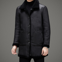 Manteau en daim long pour hommes pour l'hiver Doublure en fourrure de mouton à simple boutonnage de la meilleure qualité