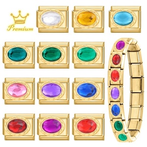 Bracelet modulaire en acier inoxydable soudé et électroplaqué, orné de pierres précieuses, à assembler soi-même, pour la création de bijoux créatifs transfrontaliers - Product Image 3